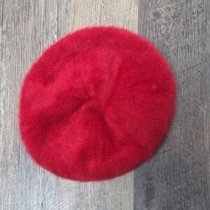 Red Fuzzy Angora Beret